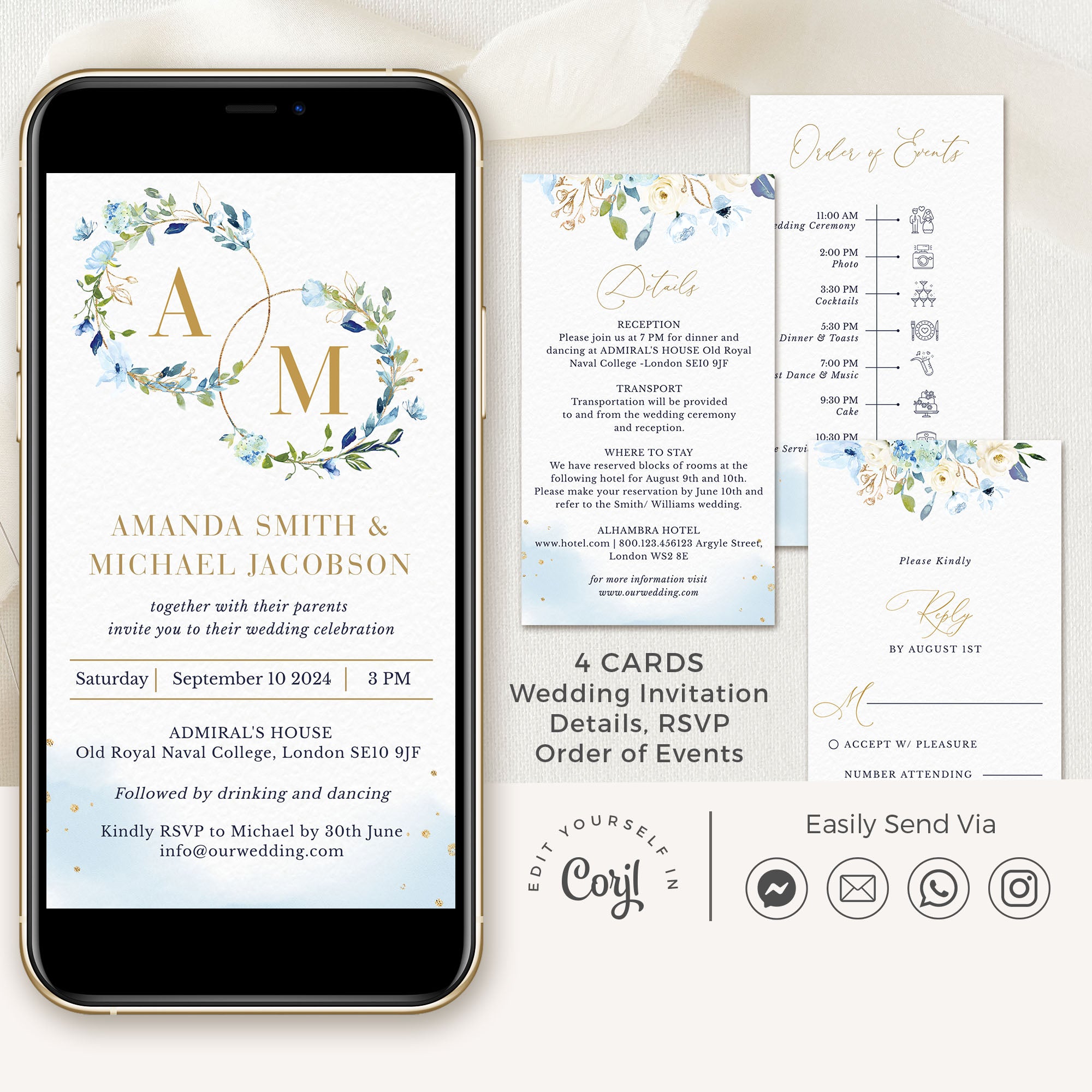 Azzurra | Dusty Blue Electronic Wedding Invitation