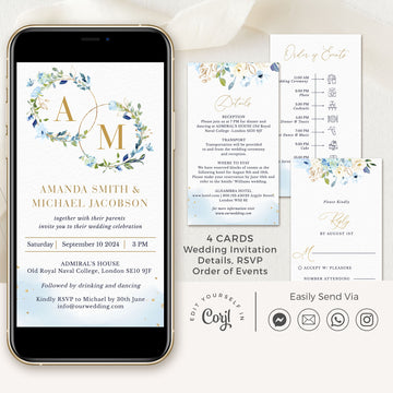 Azzurra | Dusty Blue Electronic Wedding Invitation