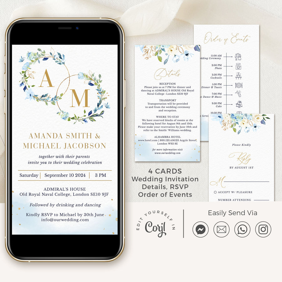 Azzurra | Dusty Blue Electronic Wedding Invitation
