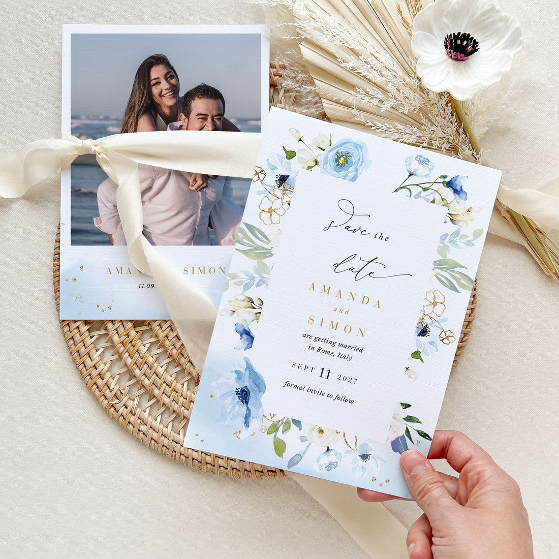 AZZURRA Dusty Blue Save the Date Template