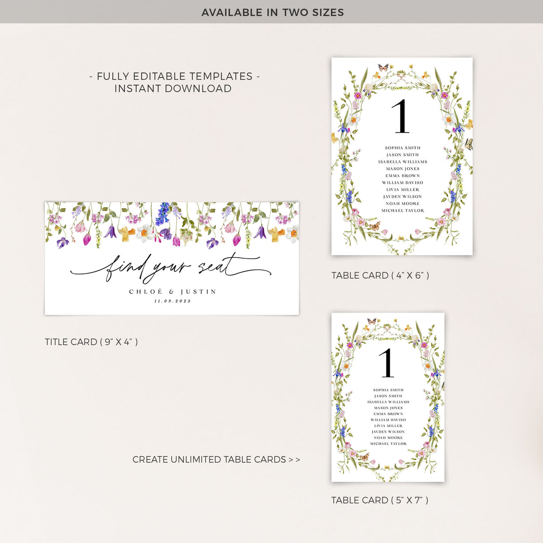 CHLOÉ Floral Wedding Seating Chart Card Template