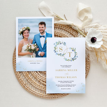 AZZURRA Dusty Blue Wedding Invitation Card Template