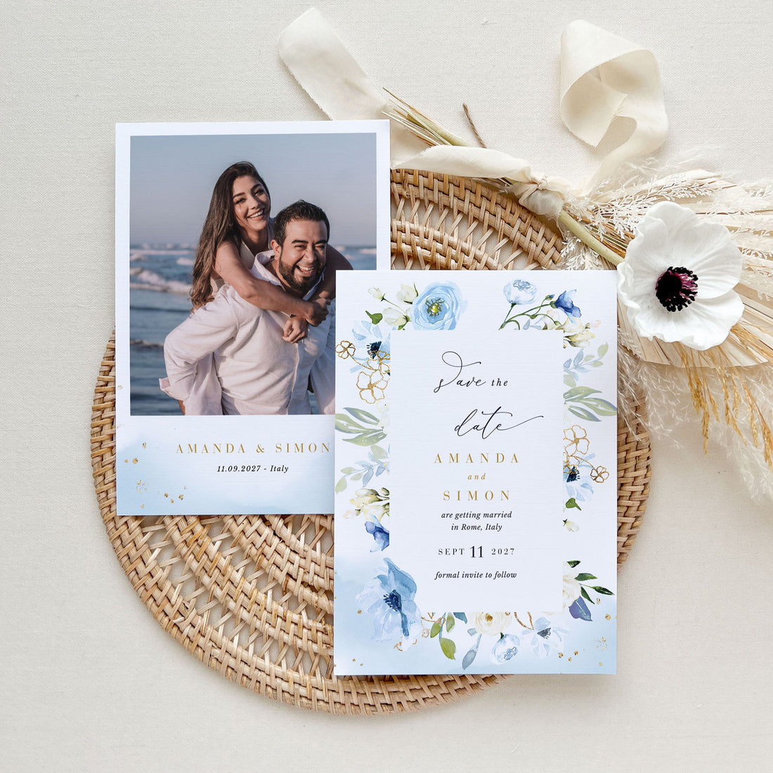 AZZURRA Dusty Blue Save the Date Template