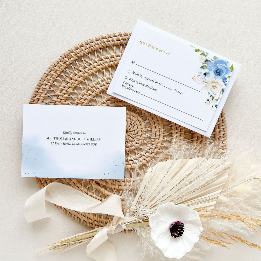 AZZURRA Dusty Blue Wedding Invitation Suite Template
