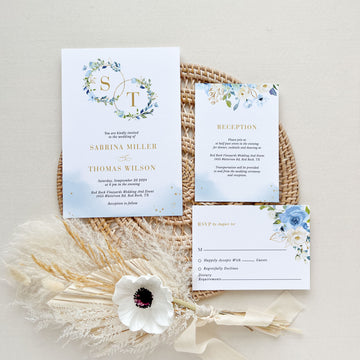 AZZURRA Dusty Blue Wedding Invitation Suite Template