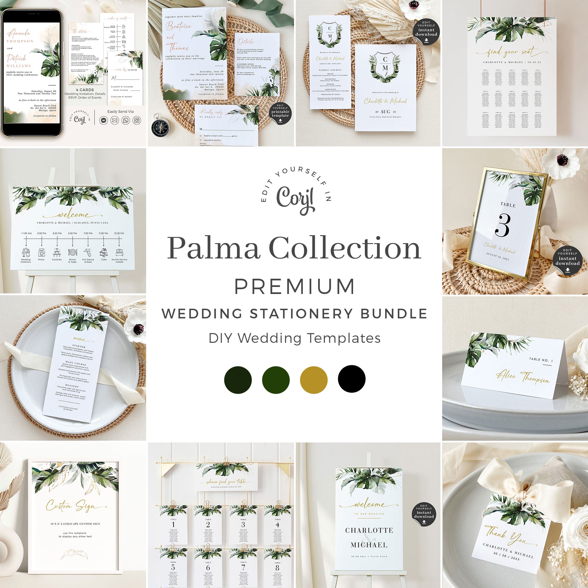PALMA Tropical Wedding Printable Stationery Bundle Template