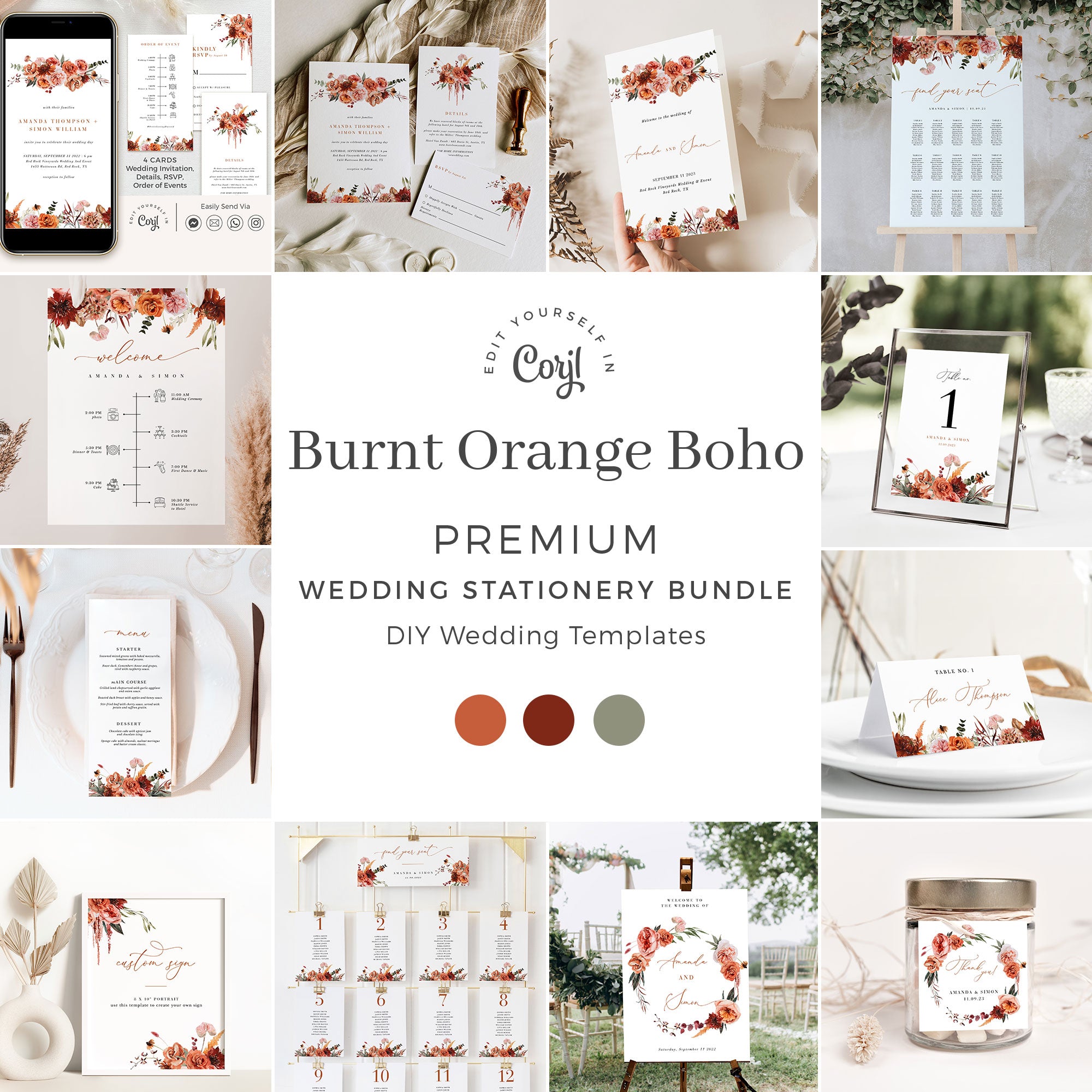 SCARLETT Boho Wedding Stationery Template Bundle