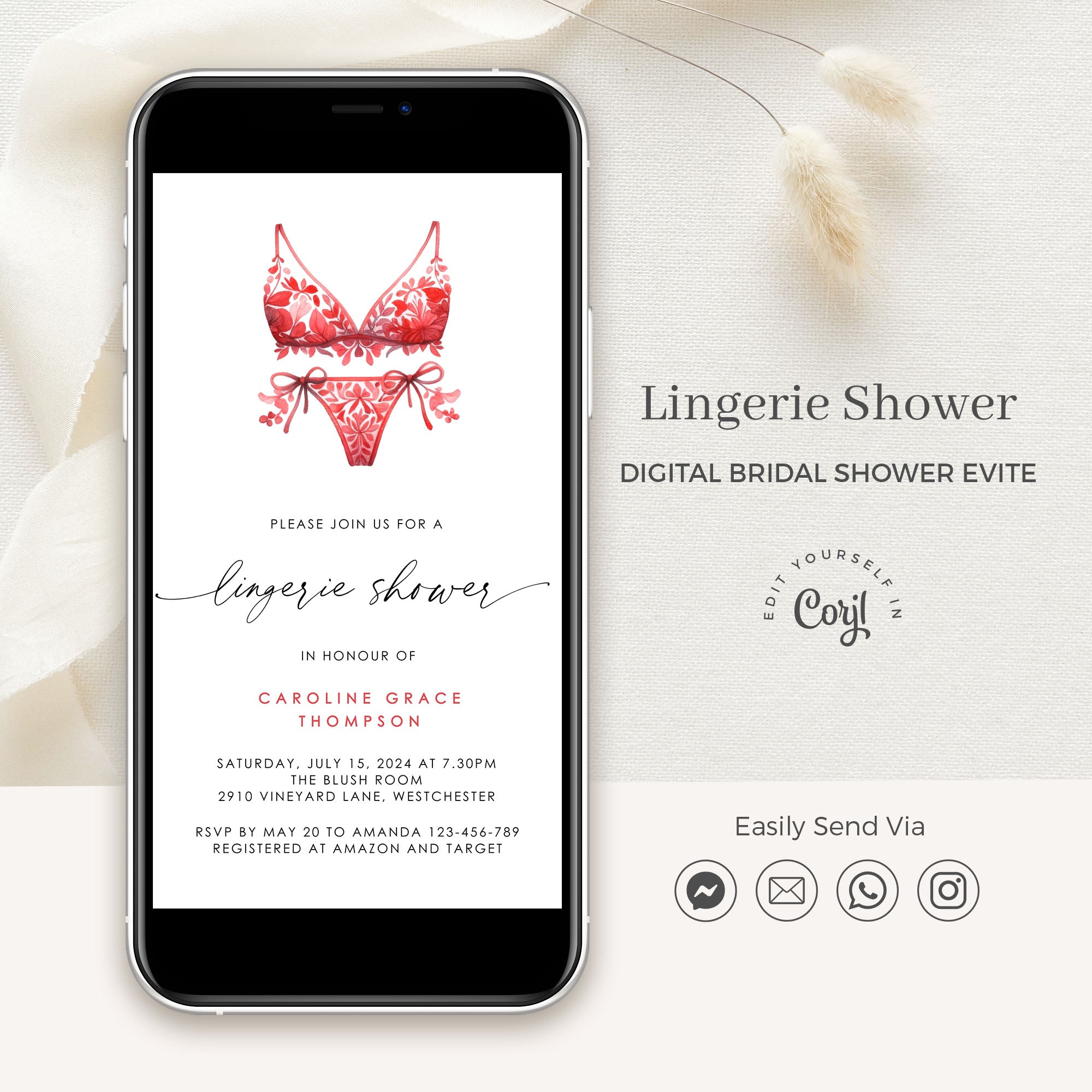 Lingerie Bridal Shower Digital Invitation
