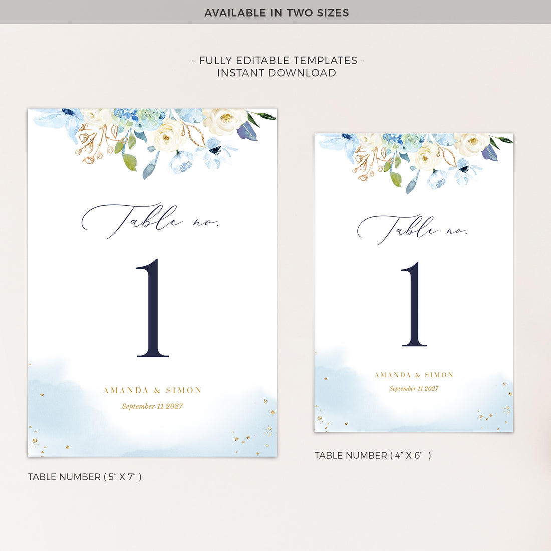 AZZURRA Printable Table Numbers for Wedding
