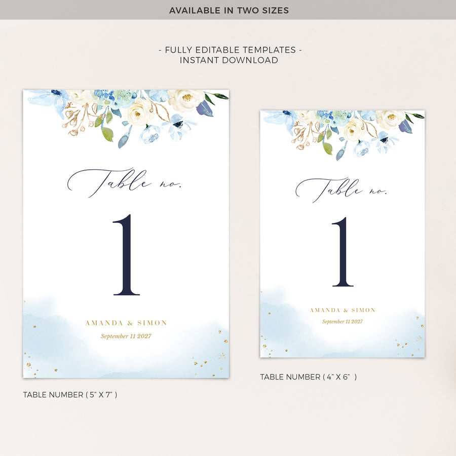 AZZURRA Printable Table Numbers for Wedding