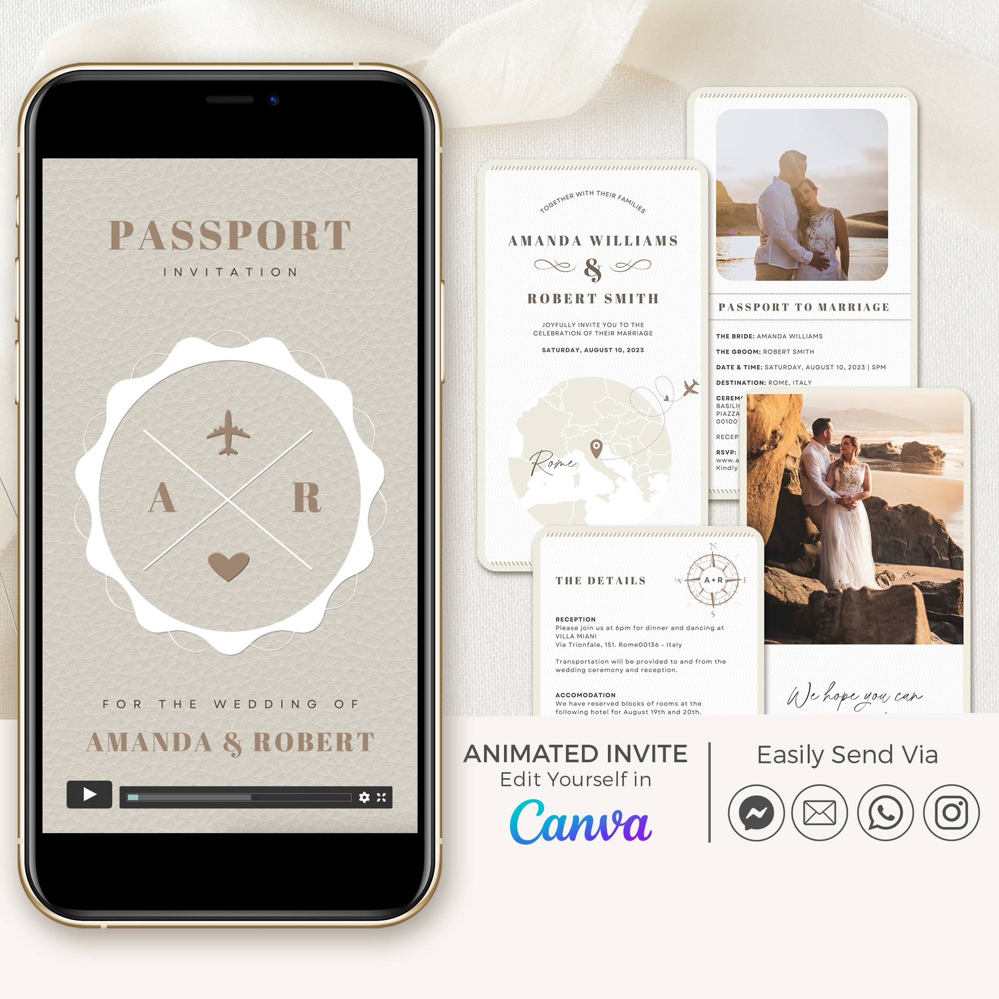 Neutral Passport Wedding Invitation Video Template