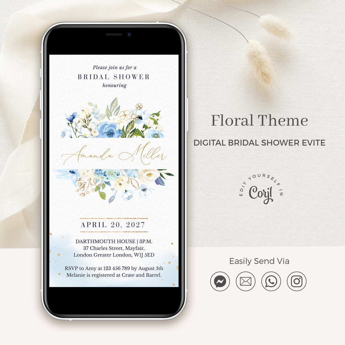 Azzurra | Light Blue Bridal Shower Invitation Evite