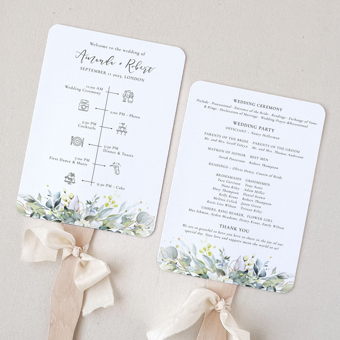 FLORA Rustic Wedding Fan Program Template