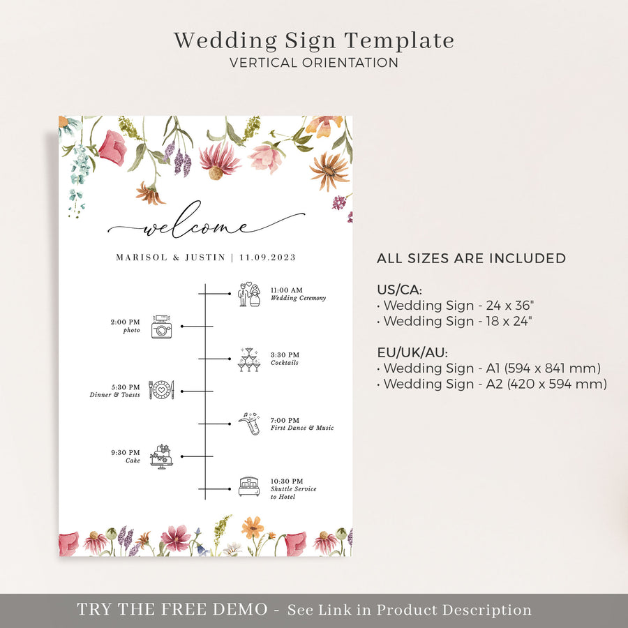 APRIL Wedding Order of Event Sign Printable