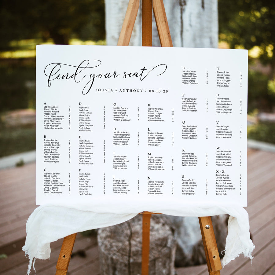 ELLA Printable Alphabetical Seating Chart for Wedding