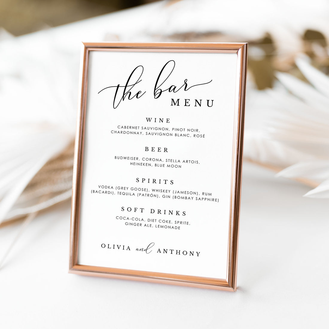 ELLA Bar Menu Wedding Sign Template