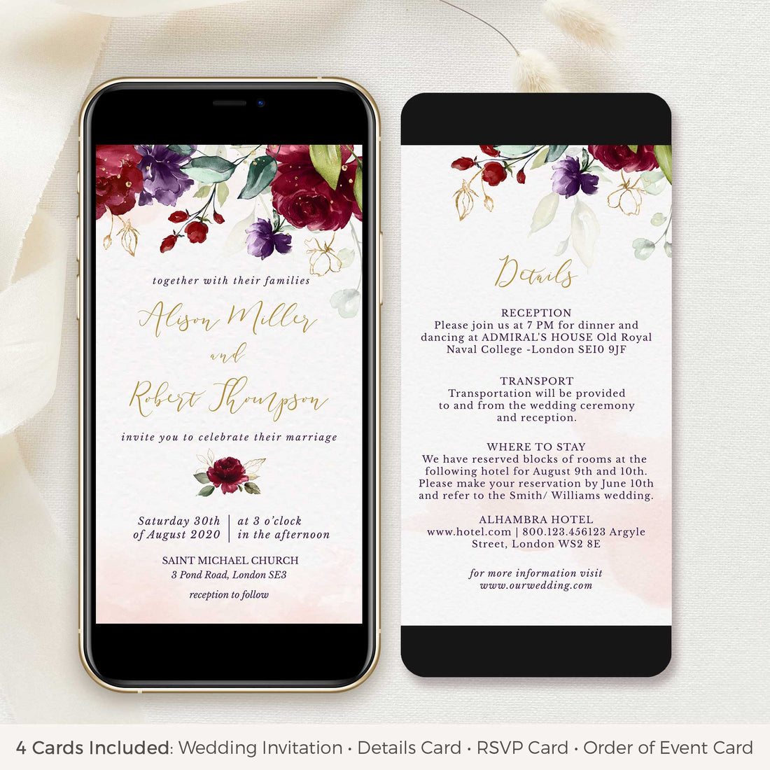 Rossella | Burgundy Electronic Wedding Invitation