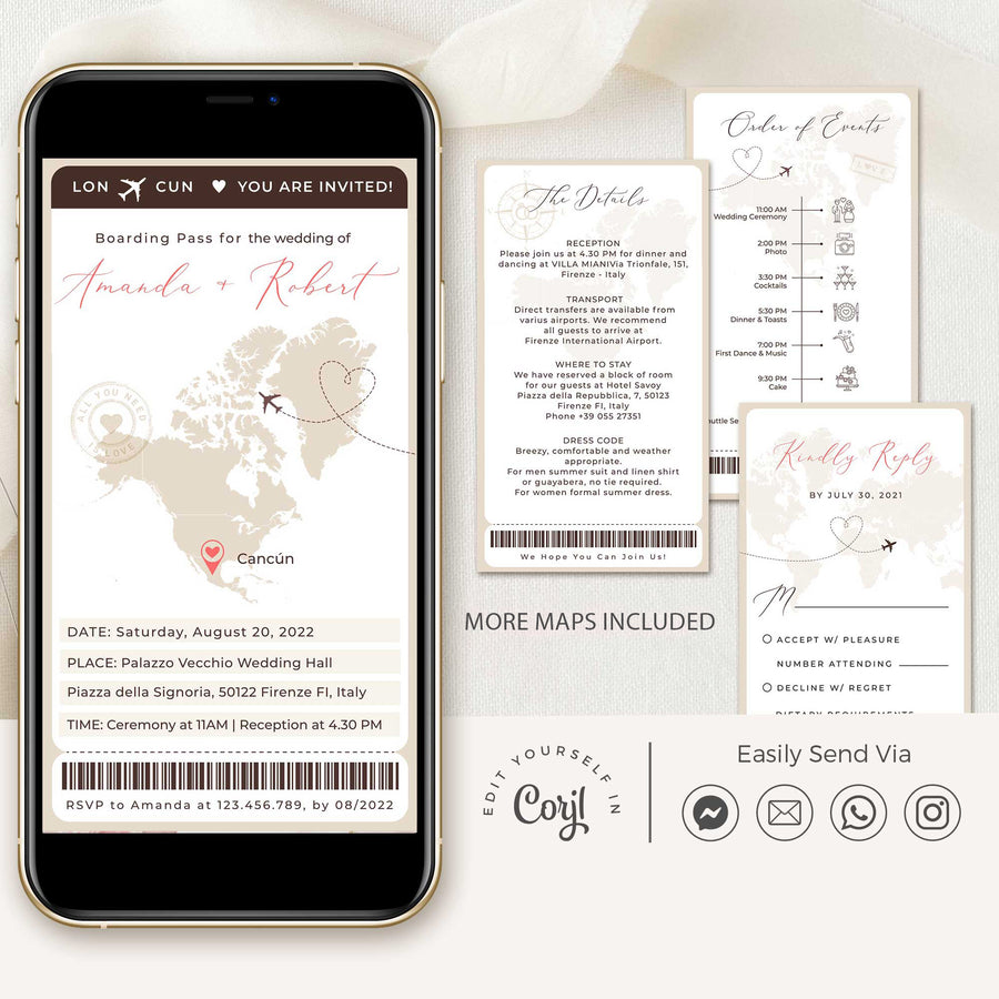 Sofia | Boarding Pass Wedding Invitation Digital