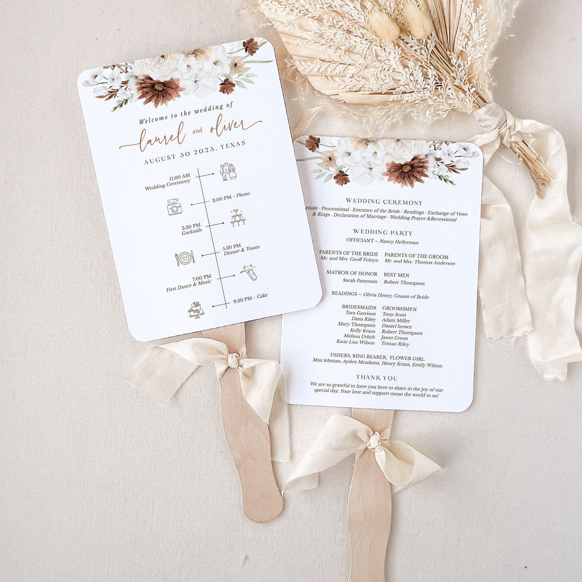 Program Fan Size Paper Elegant Wedding Program Fan Templates – DIY In Just Few Min – Creative ...