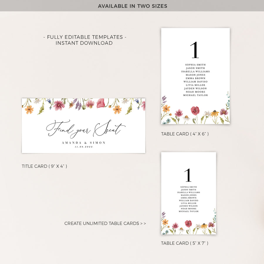 APRIL Wedding Seating Chart Card Template