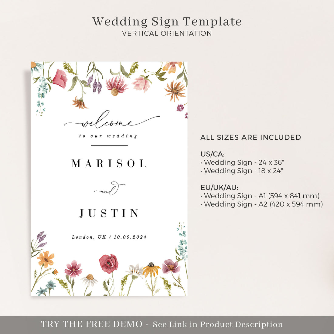 APRIL Floral Wedding Welcome Sign Template