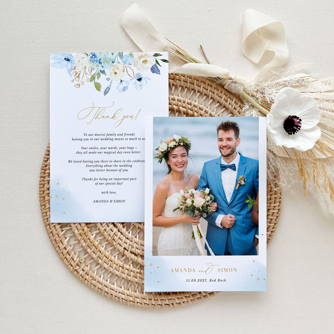 AZZURRA Printable Wedding Thank You Cards
