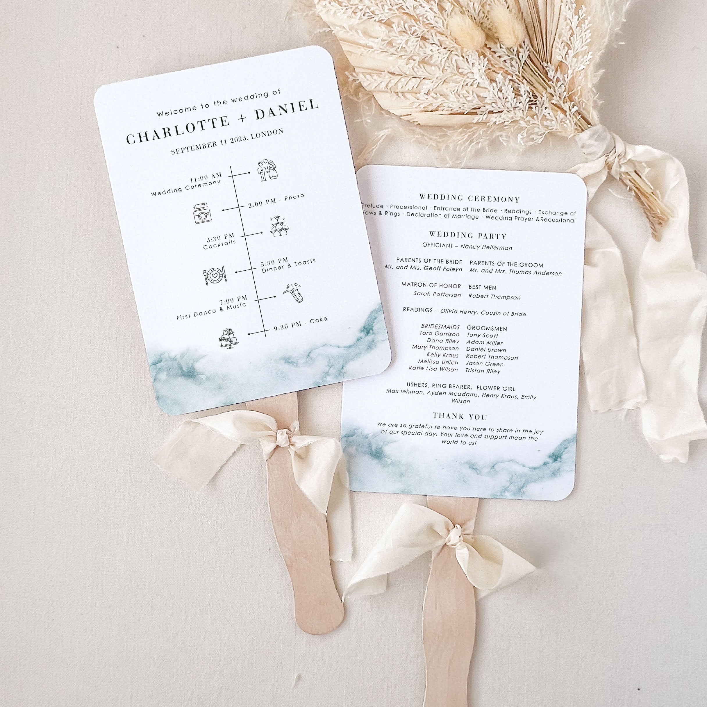 CHIARA Beach Wedding Program Fans Template – Creative Things Studio