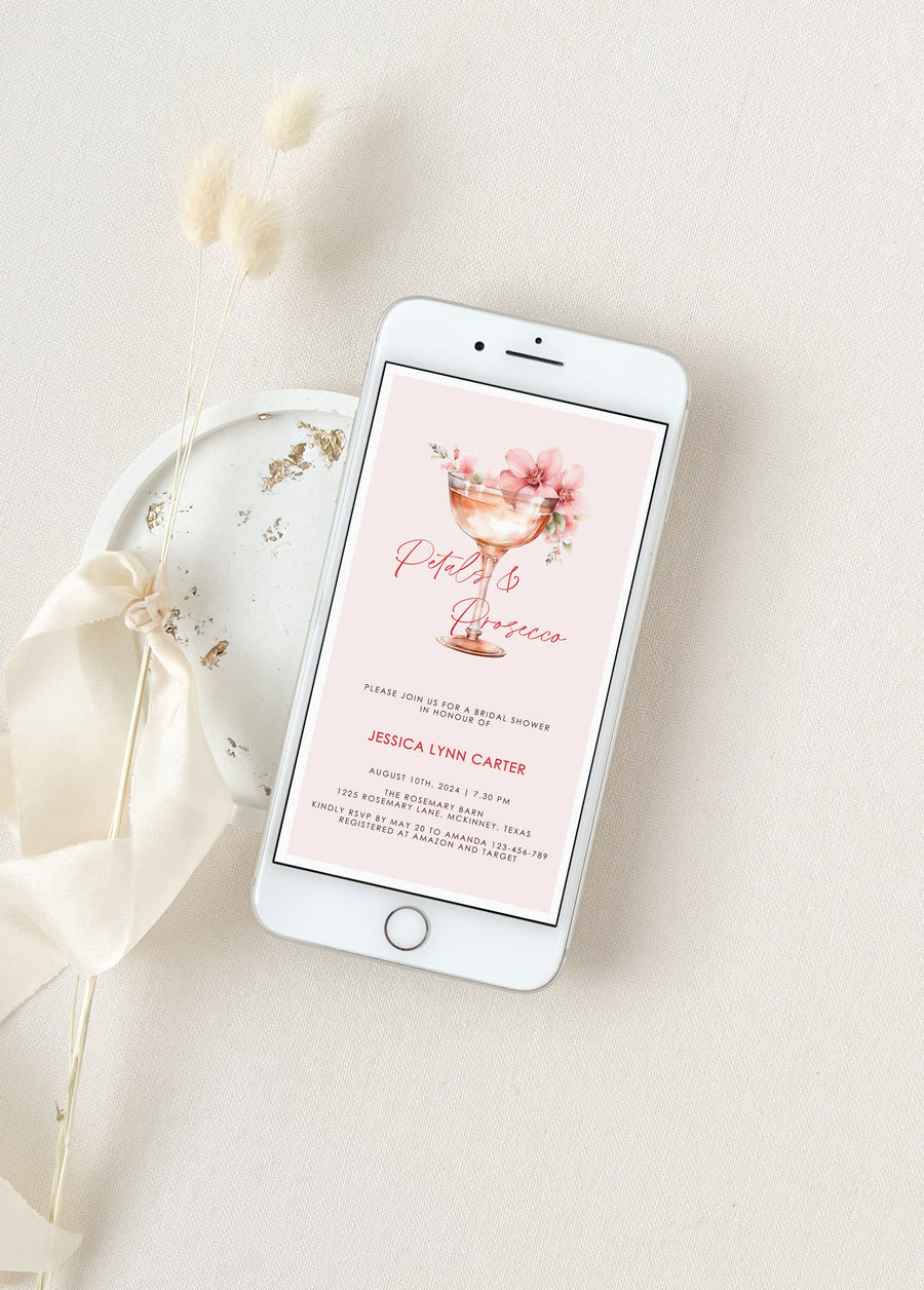 Petals and Prosecco Bridal Shower Card Digital