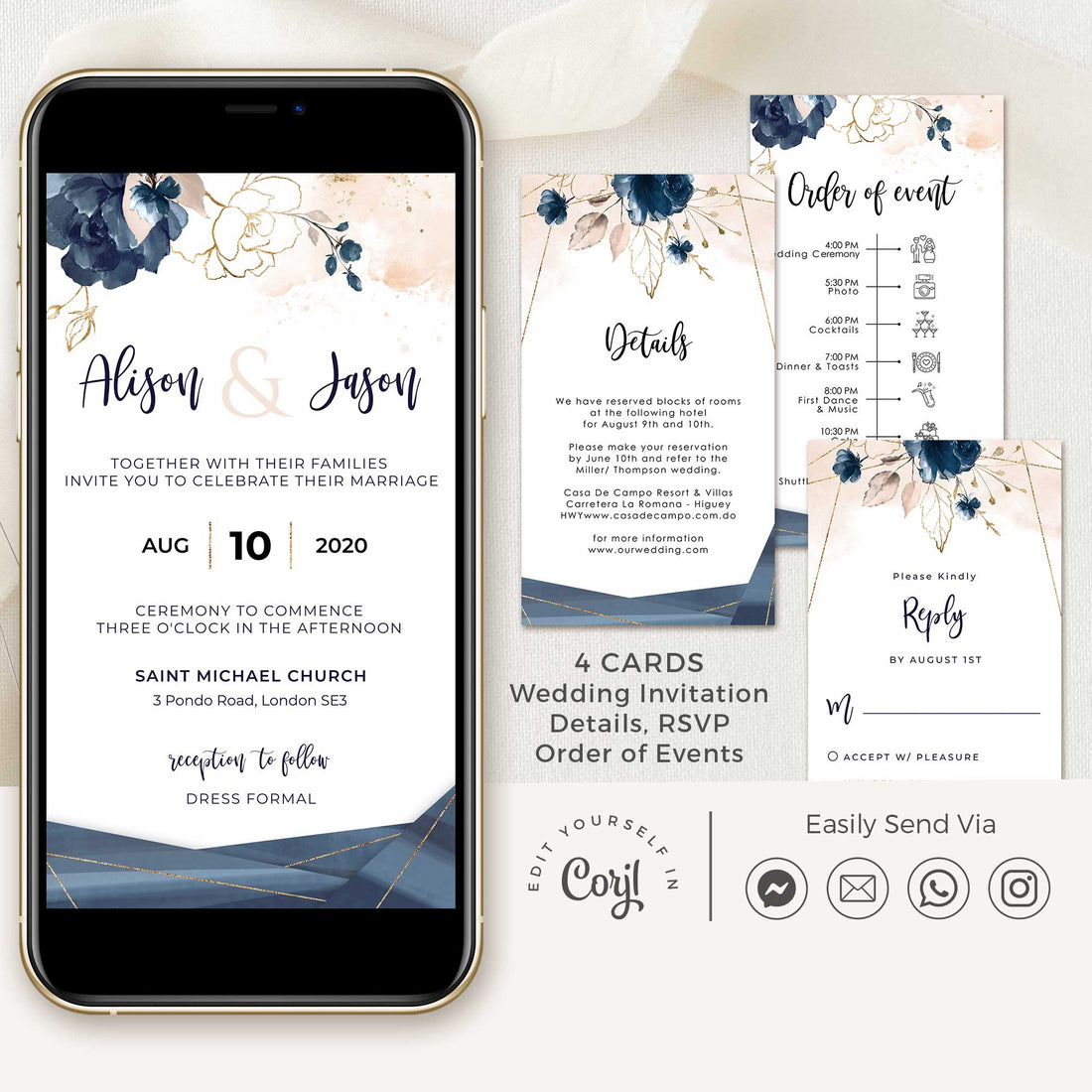 Antea | Blush Navy Electronic Wedding Invitation