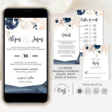 Antea | Blush Navy Electronic Wedding Invitation