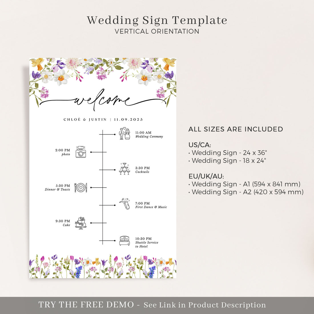 CHLOÉ Floral Wedding Order of Event Sign Printable