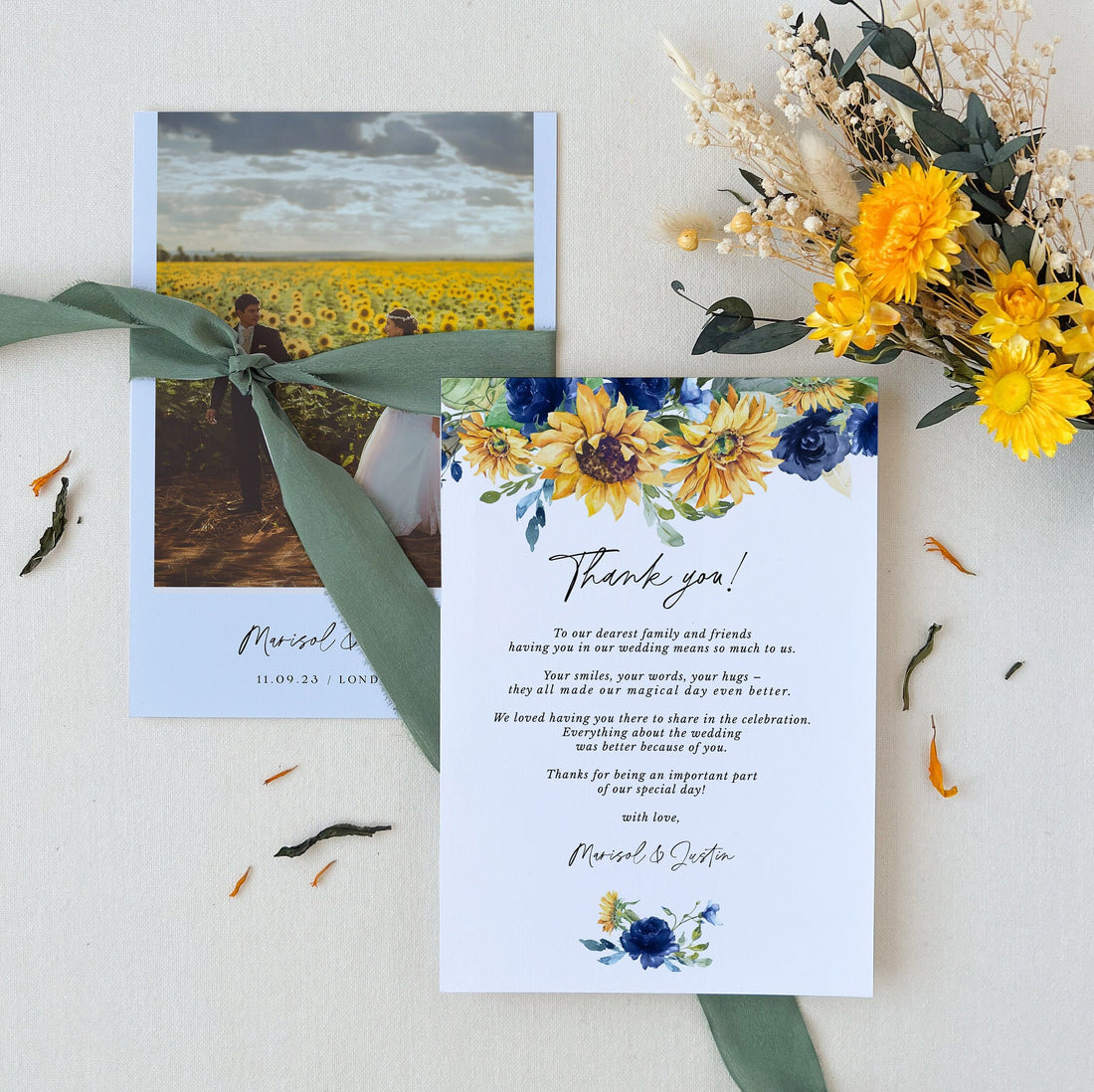 IVY Sunflower Wedding Thank You Card Template