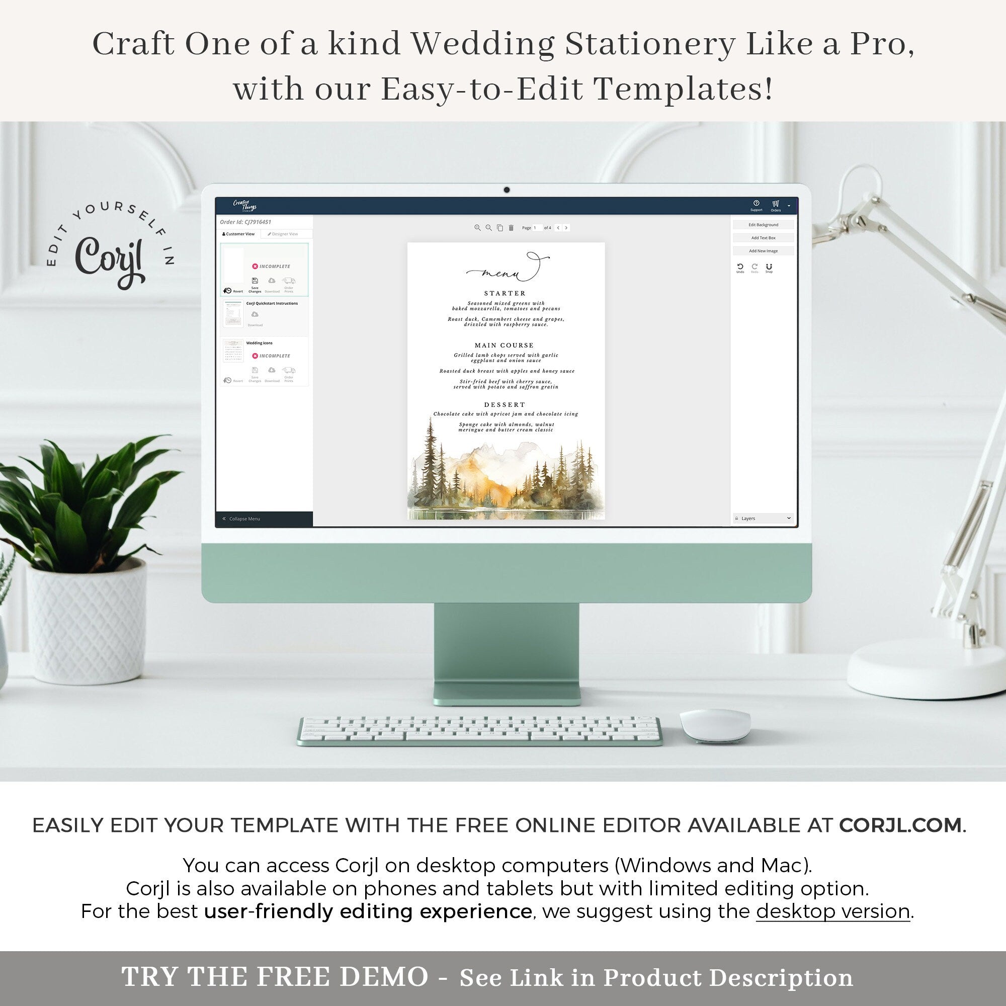 ARNA Fall Mountain Wedding Table Menu Cards