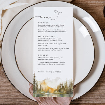 ARNA Fall Mountain Wedding Table Menu Cards