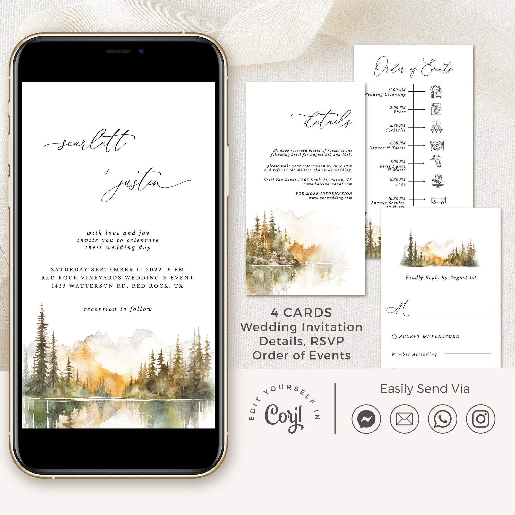 ARNA Fall Mountain Wedding Invitation Digital