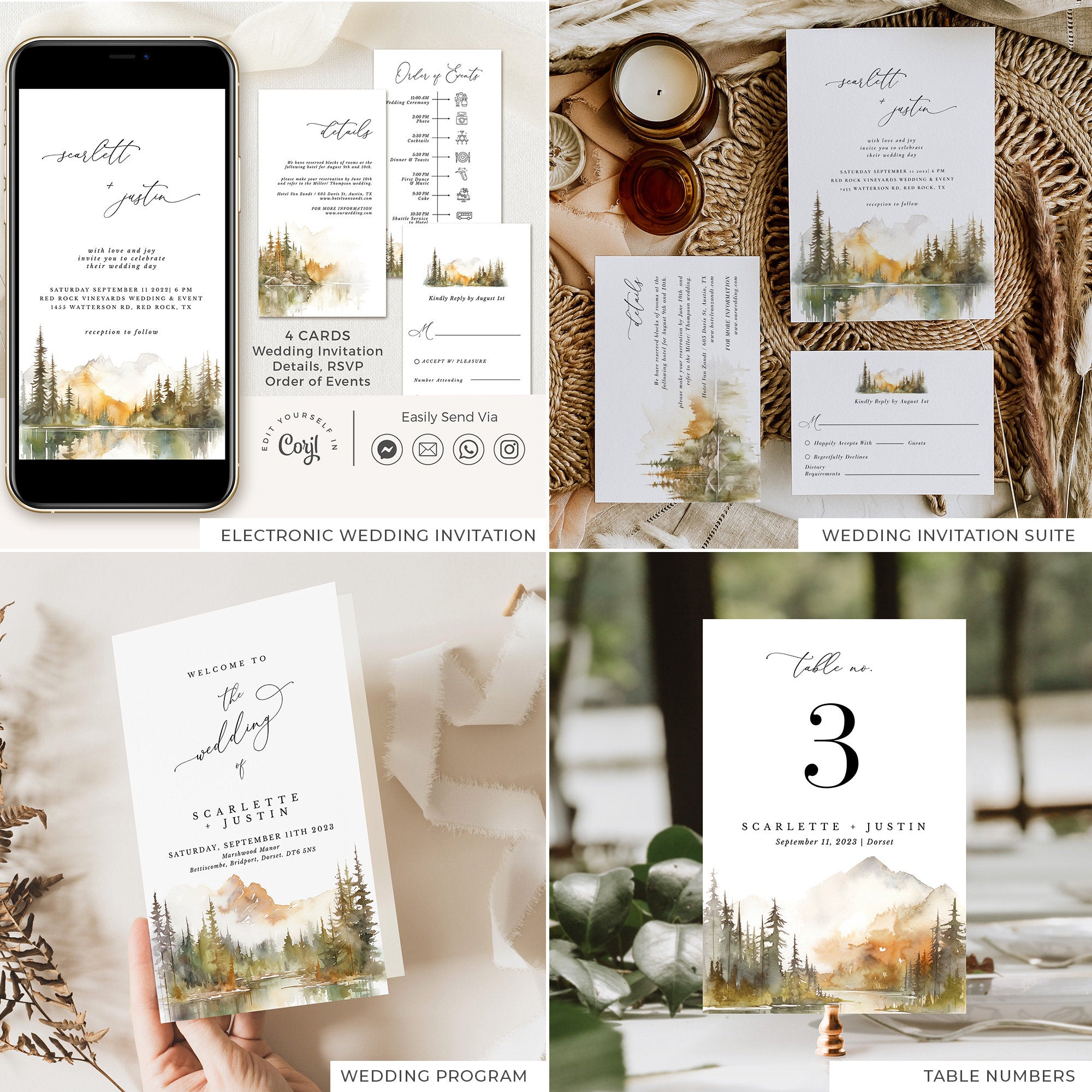 ARNA Fall Mountain Wedding Stationery Bundle