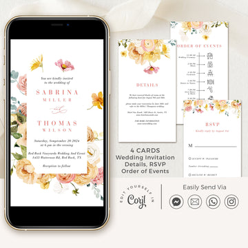 JUNE Flower Wedding Invitation Digital with Rsvp