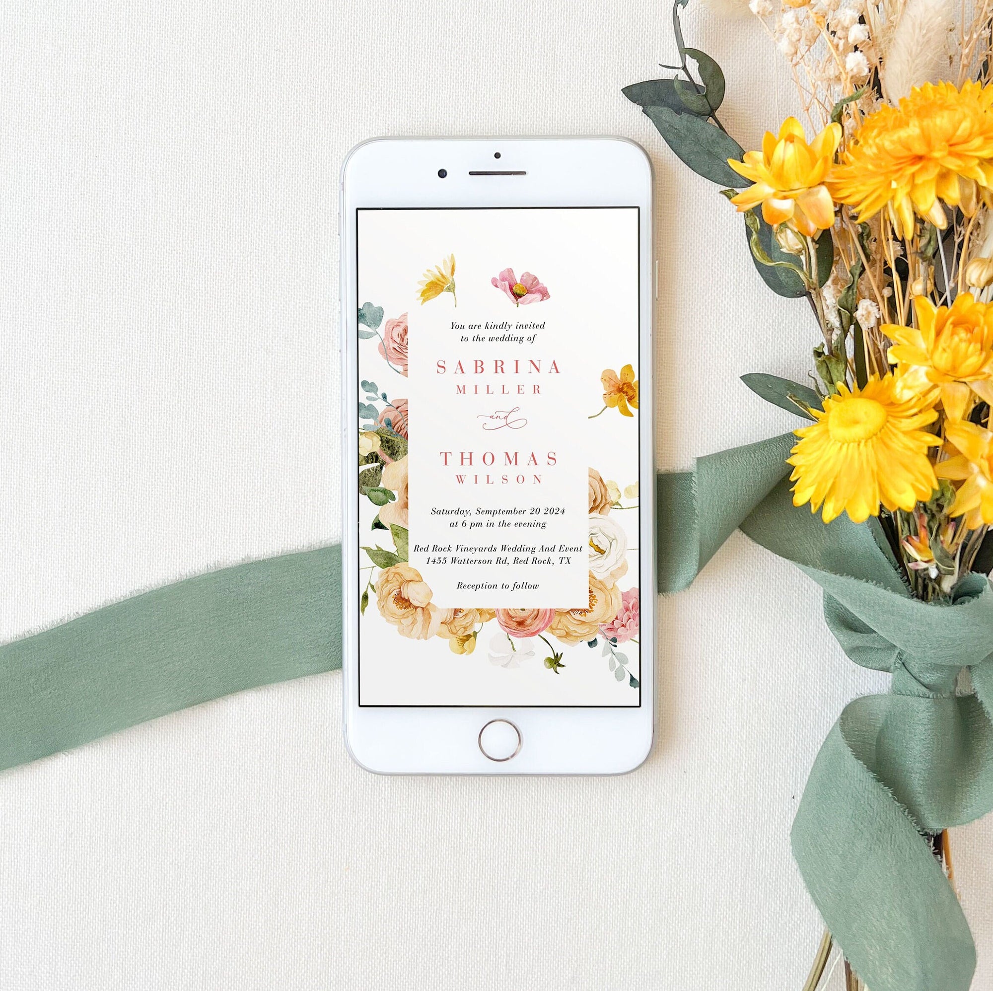 JUNE Flower Wedding Invitation Digital with Rsvp