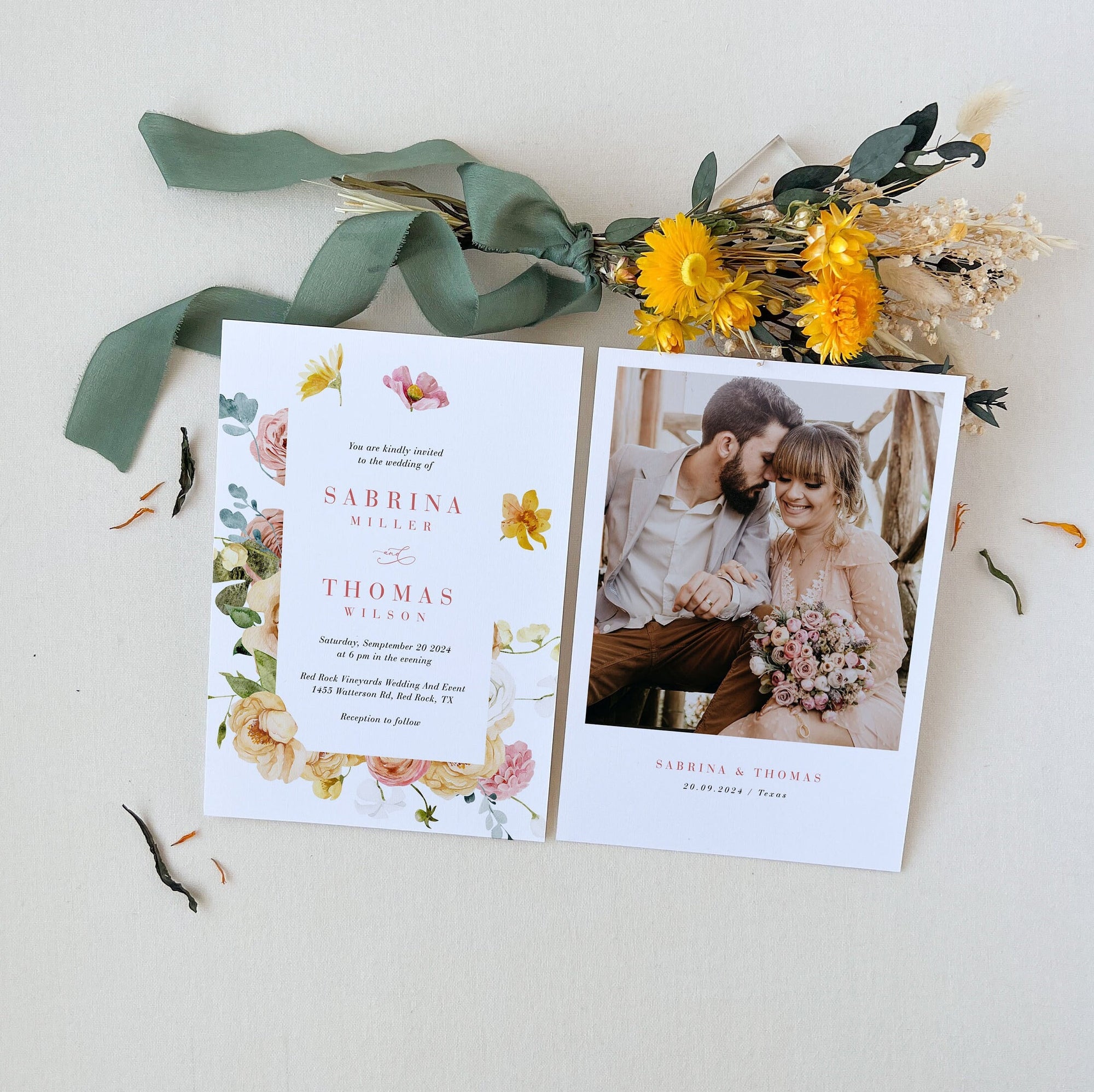 JUNE Floral Wedding Invitation Suite Template
