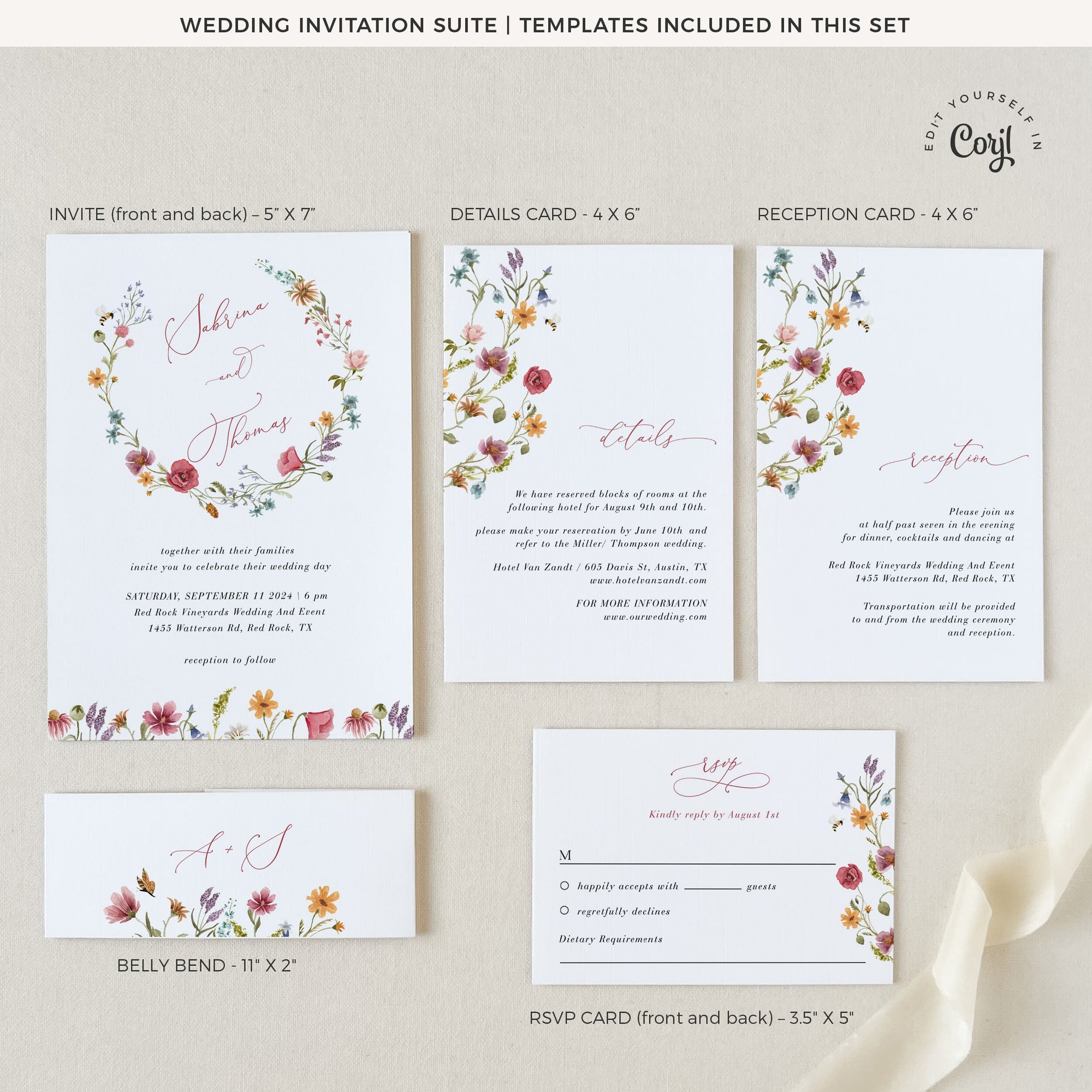 APRIL Floral Wedding Invitation Set Template