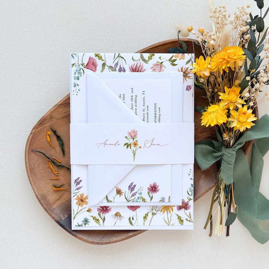 APRIL Watercolor Flower Wedding Invitation Suite Template