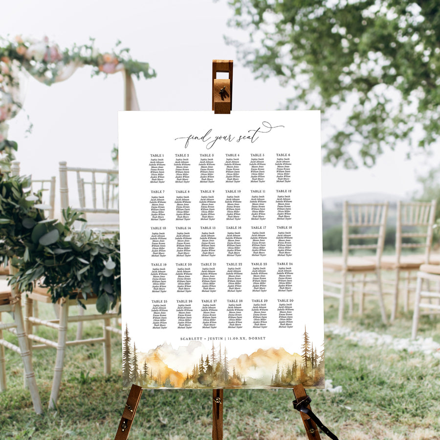 ARNA Printable Mountain Wedding Seating Chart Template