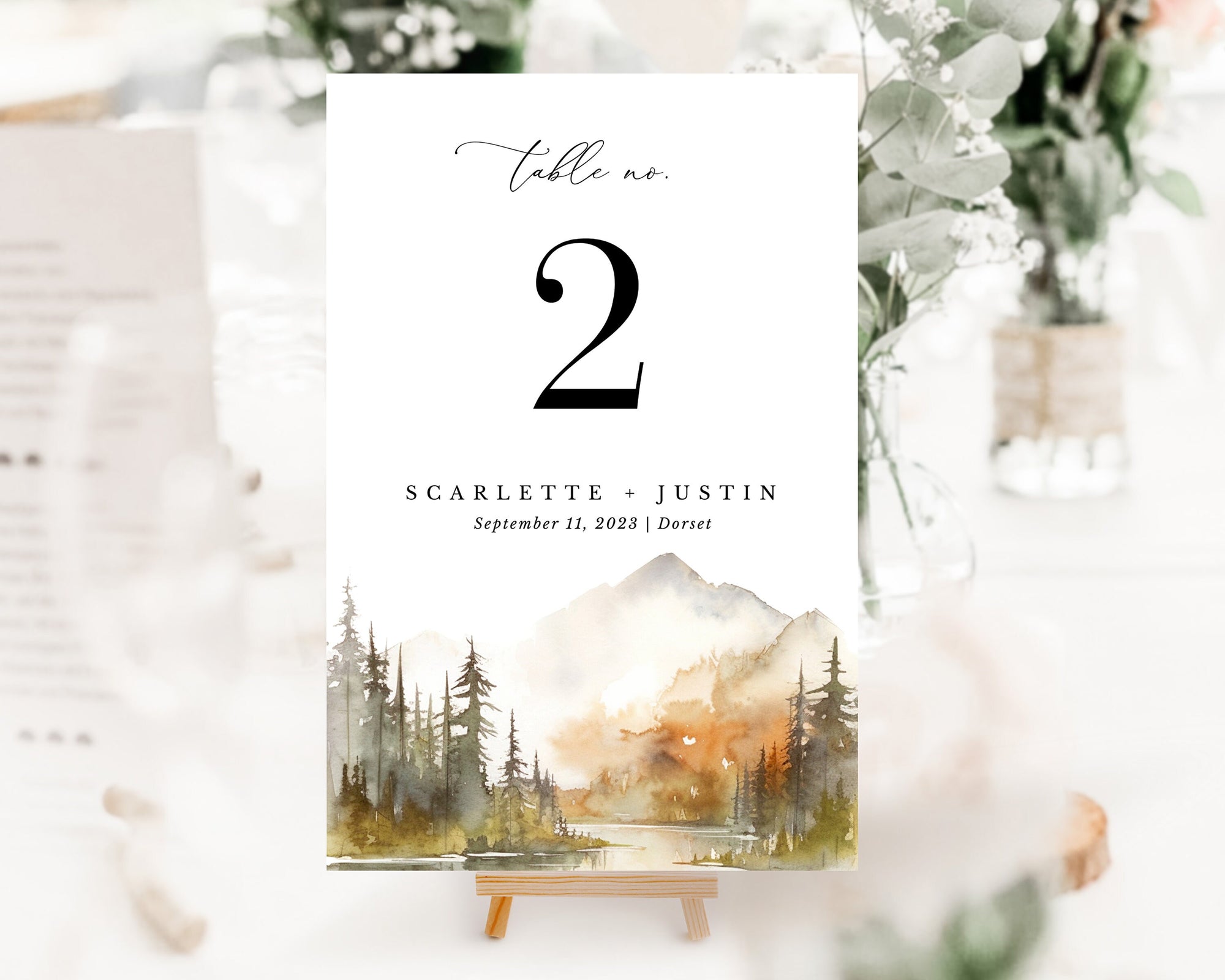 ARNA Fall Mountain Wedding Table Numbers Printable