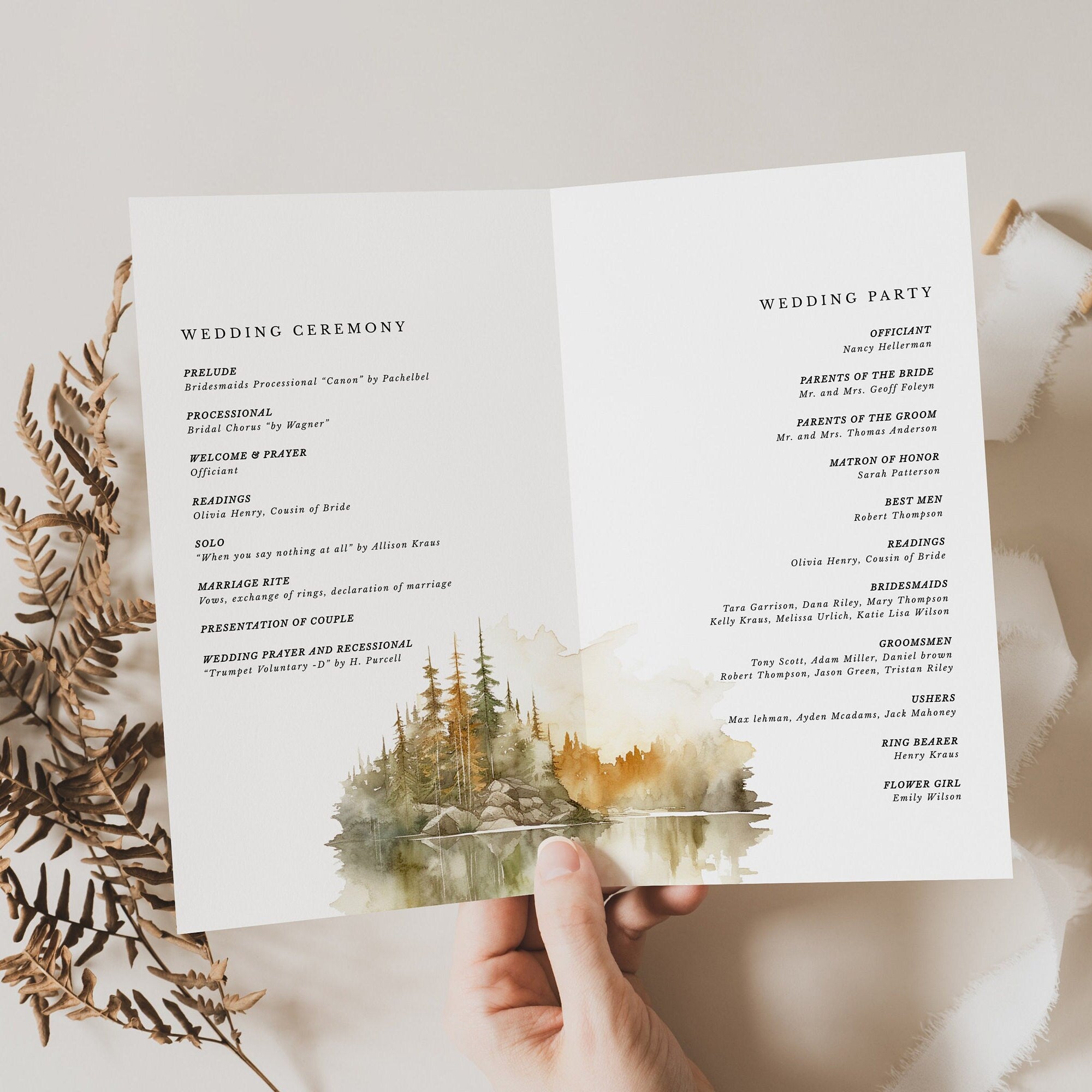ARNA Fall Mountain Wedding Program Template