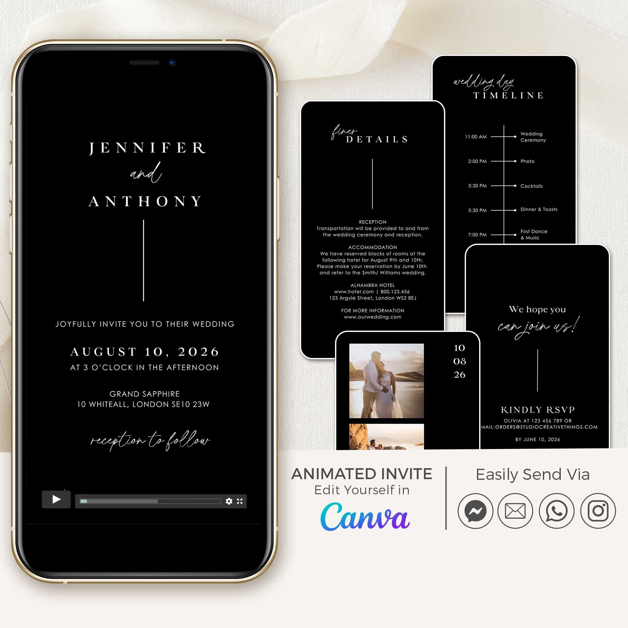 LAURA Black Animated Wedding Invitation Video Template