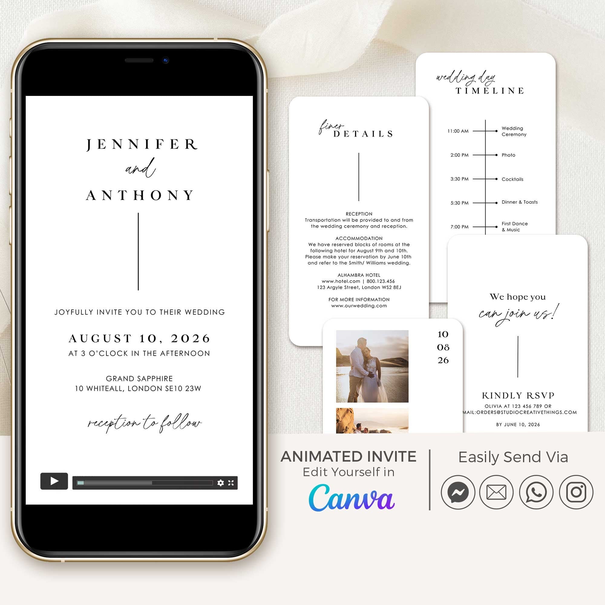 LAURA White Animated Wedding Invitation Video Template
