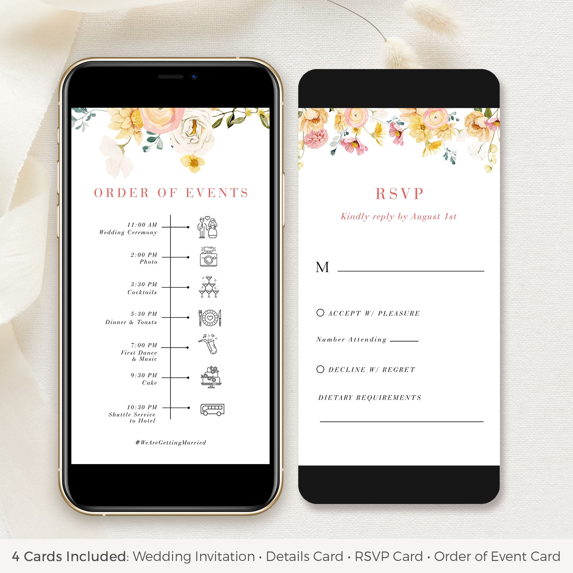 JUNE Flower Wedding Invitation Digital with Rsvp