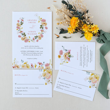 JUNE Floral Wedding Invitation Card with Rsvp