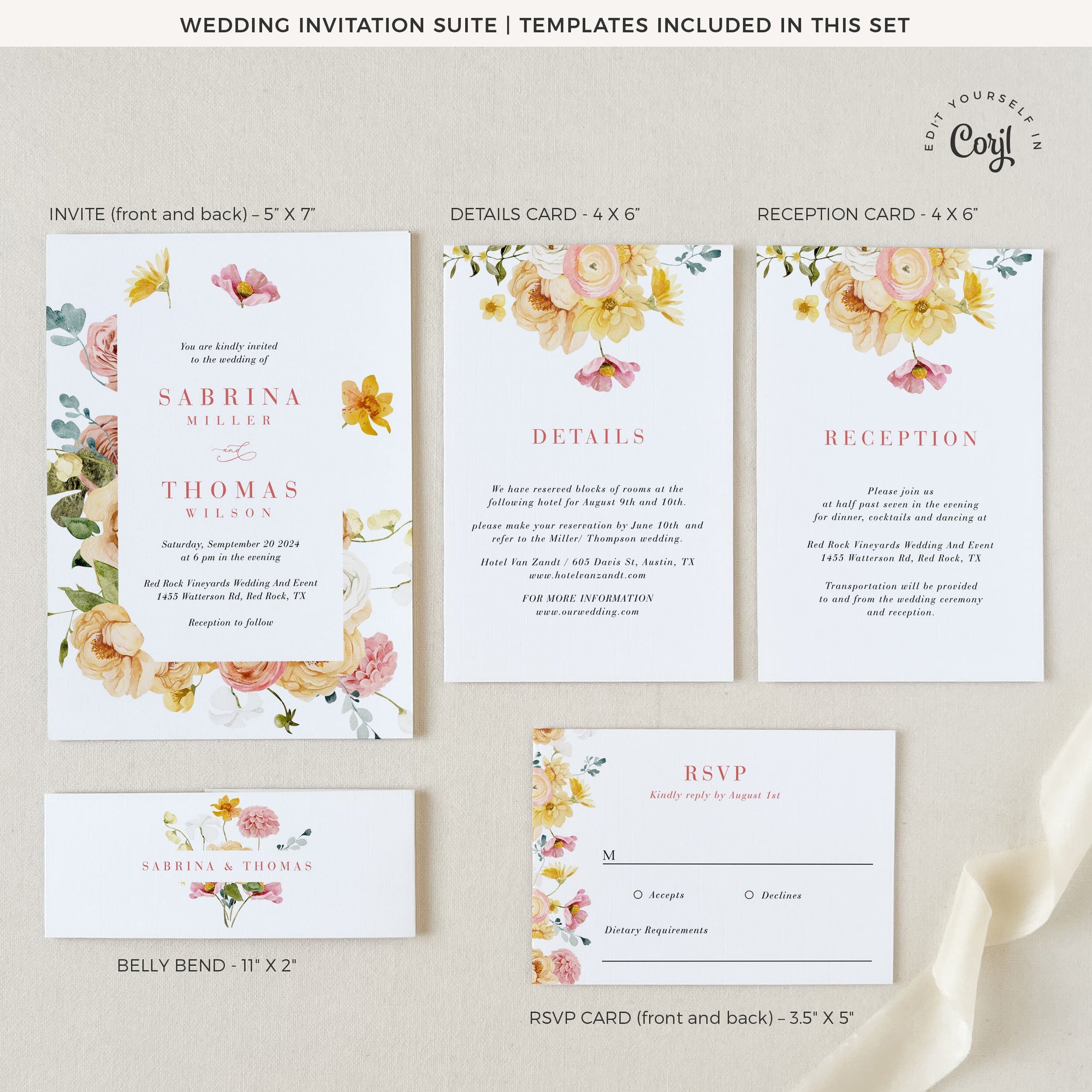 JUNE Floral Wedding Invitation Suite Template