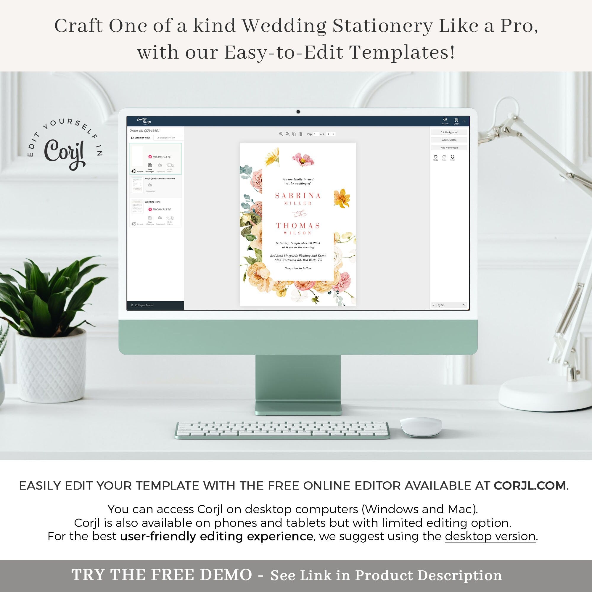 JUNE Floral Wedding Invitation Suite Template